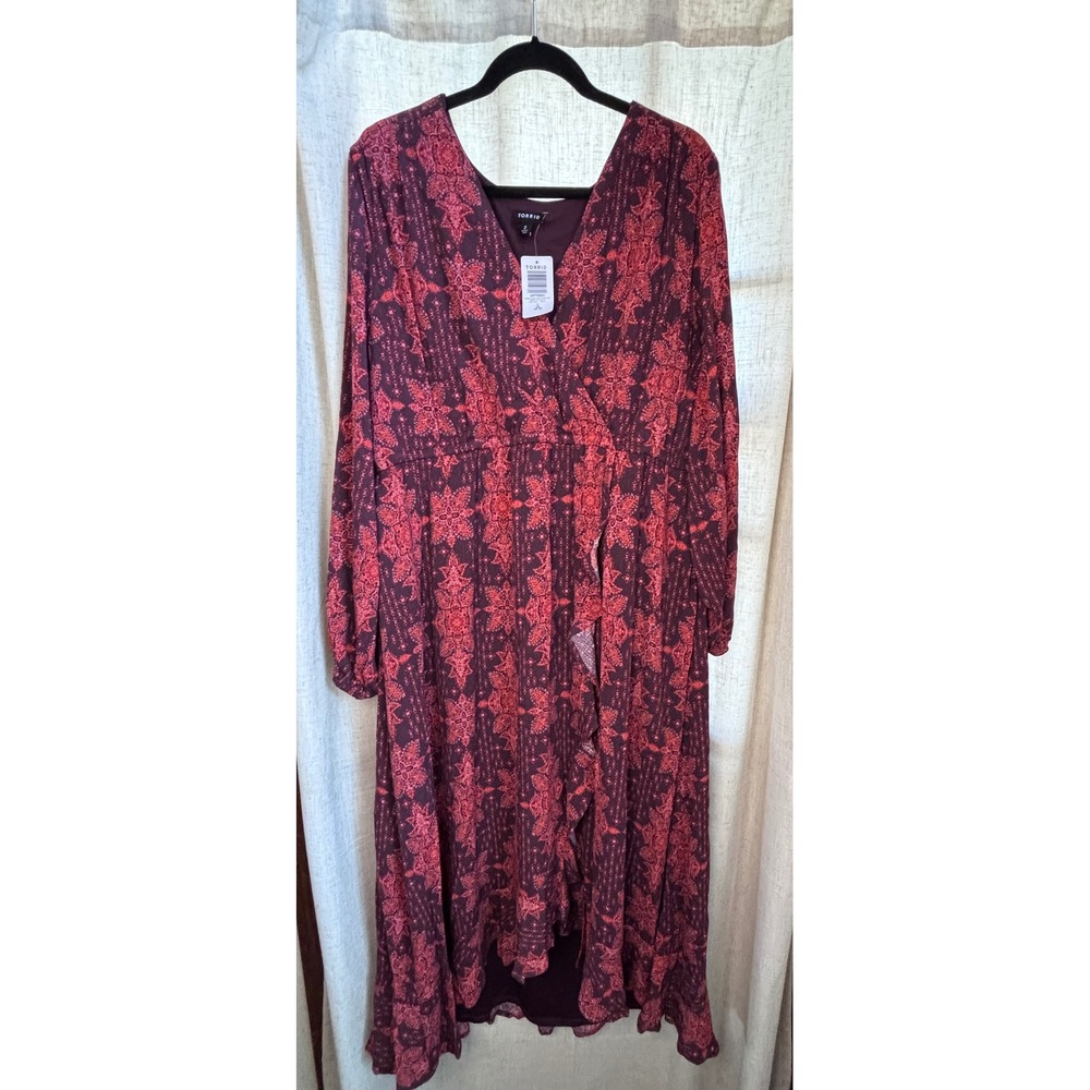 Torrid Midi Crinkle Gauze Ruffle Surplice Dress Medallion Multi 2 2X 18-20 NEW